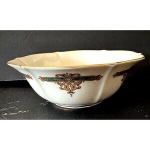 Lenox Vintage Ivory & Gold Scalloped Serving Bowl With Ornate Green & Gold Trim